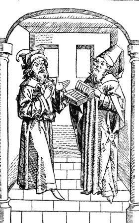 A Christian and a Jewish scholar discuss biblical interpretation (Ulm, 1483)